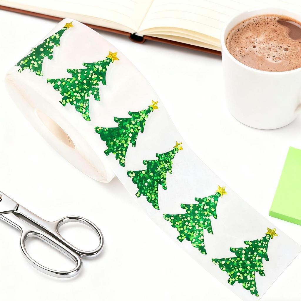Christmas Tree Stickers 500 Pieces Festive Self-Adhesive Decals Christmas Holiday Stickers For Decorations DIY Craft