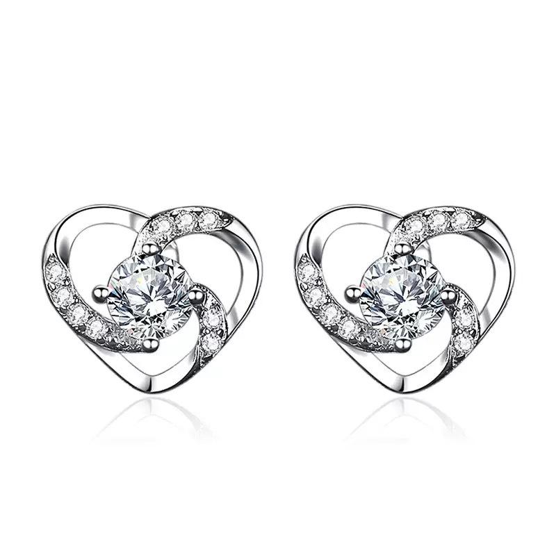 Eternal Heart Zircon Stud Earrings – Elegant Hollow Design, European & American Fashion
