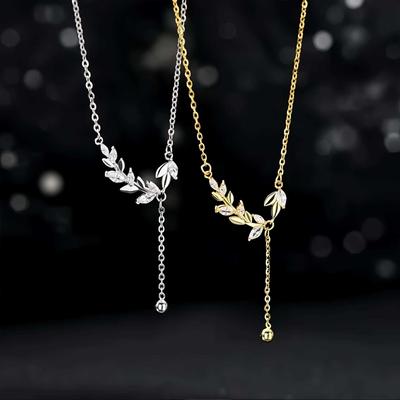 S925 Sterlingsilber Friedvolles Blatt Quaste Halskette - Damen Hochwertiges Mode Design Schlüsselbein Kette