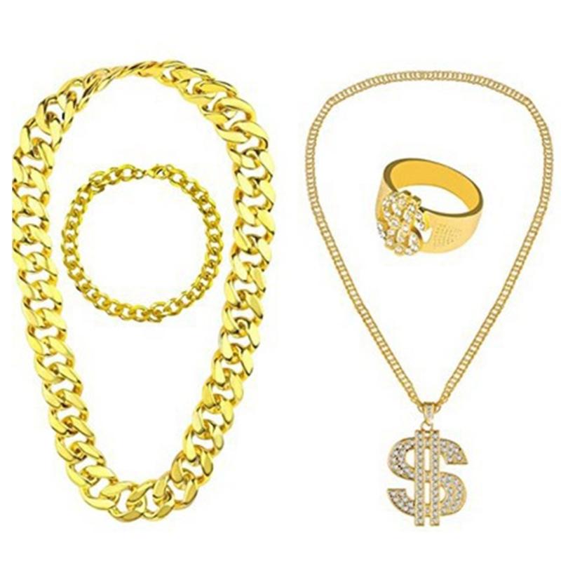 Hip Hop Costume Kit Dollar Sign Pendant Necklace Adjustable Hat Hip Hop Dollar Rings Sunglasses Bracelets Set Gifts