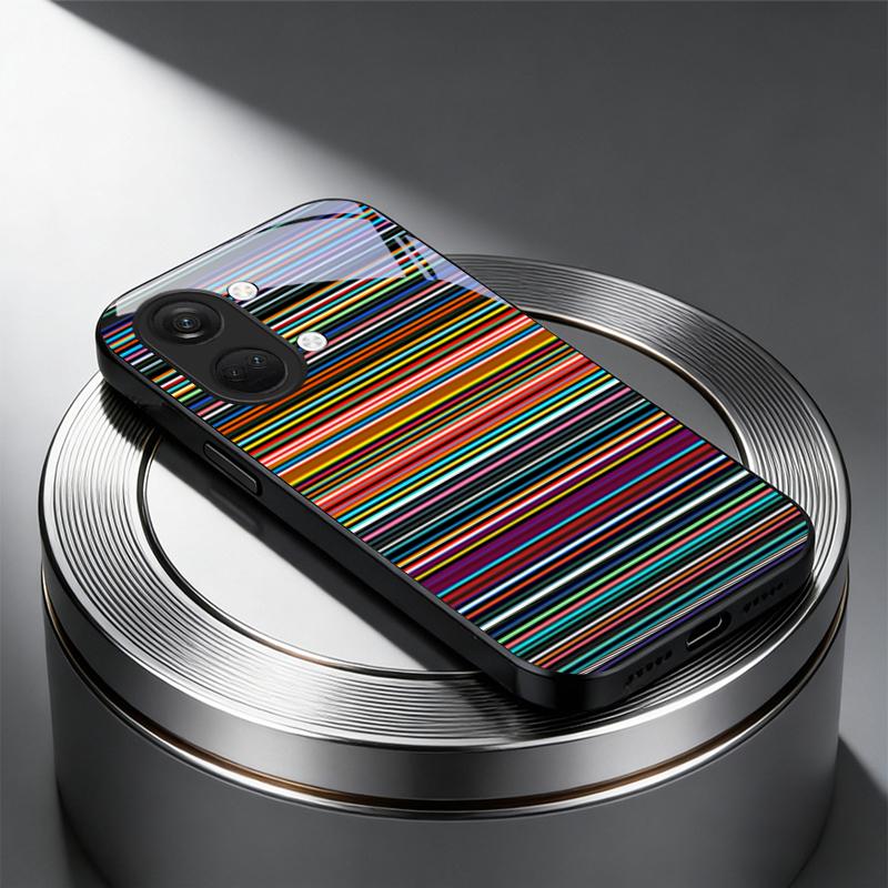 Multicolor Retro Stripe Black Glass Phone Case For OnePlus Ace 3 5 Pro Nord CE 2T 2 3 Lite 6 7T 8 9 10 Pro 2V 11R 12R 13R Cover