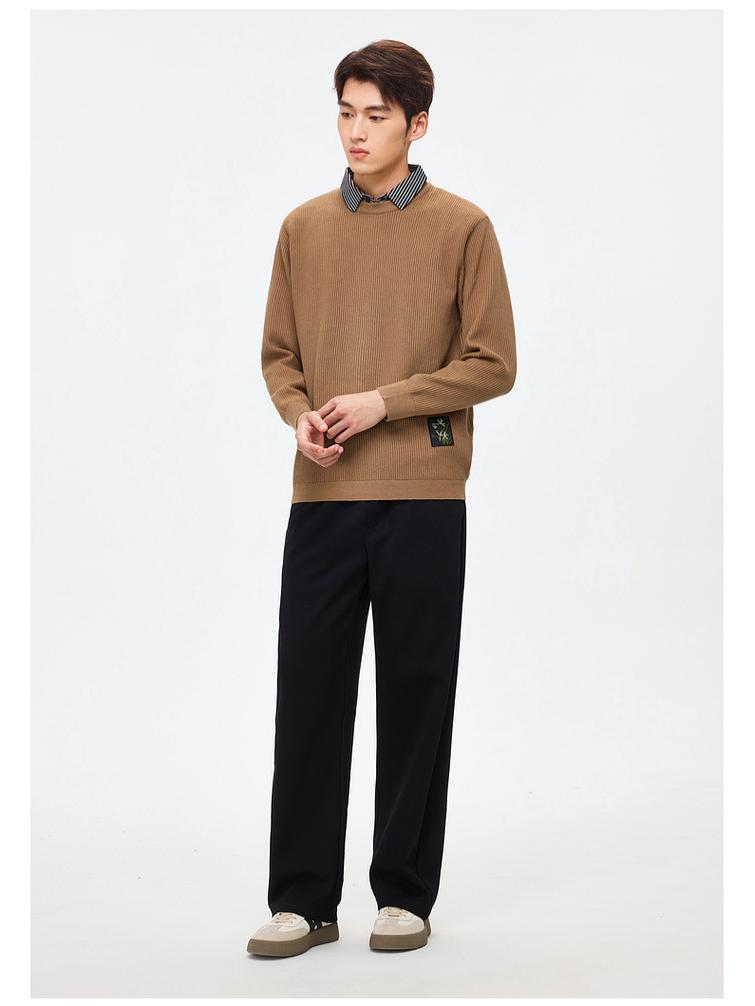 WOOG2005 Herren Pullover in Unifarbe, Fake-Zweiteiler mit Schichtkragen, Herbst/Winter 2025, Lockerer Freizeit-Strick