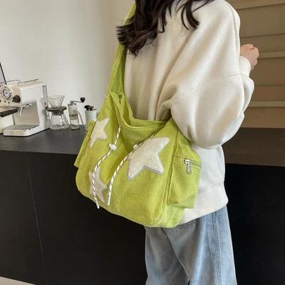 Star Appliques Velvet Personality Shoulder and Crossbody Bags Zipper Super Cool Autumn New Style Bags