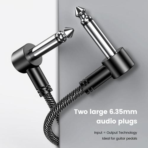 MOSWAG Patch Cables, 3-Pack, 6-Inch Pedal Board Cable, 1/4-Inch Guitar Patch Auxiliary Cable, Right-Angled Guitar Effect Pedal Cable, Compatible with