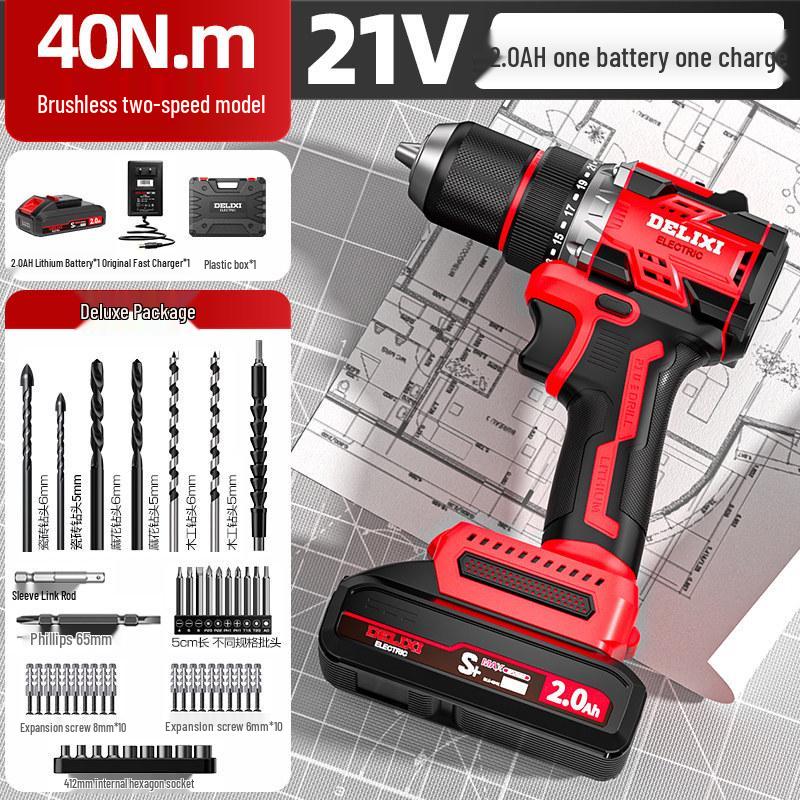 Delixi Brushless Rechargeable Lithium Impact Drill & Screwdriver: Multifunctional Handheld Electric Pistol Drill for Household Use