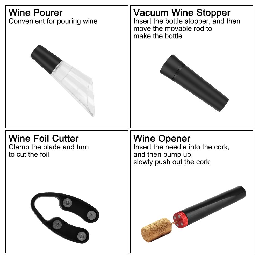 Air Pressure Vacuum Wine Stopper for Red Wine Foil Cutter Wine Opener Wine Lovers Pin Type Cork Out Tool 4 Pcs/Set Wine Pourer Bar Accessories