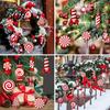 Wooden Christmas Tree Pendant Set Candy Ornaments, Red White Peppermint Cane Lollipop Pendants, Seasonal Decorative Hanging Props Decoration for Xmas
