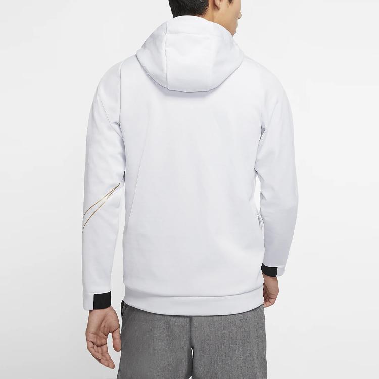 Nike Logo Print Fleece-Lined Hooded Jacket Men Outerwear White CU3678-100