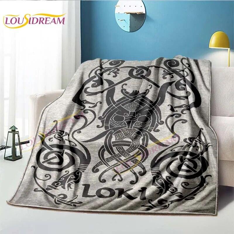 

Черное фланелевое одеяло с волшебным руническим компасом викингов, одеяло с рунами Викинга Одина и ворона, мягкое одеяло для декора дивана-кровати 75x100cm 30x40inch