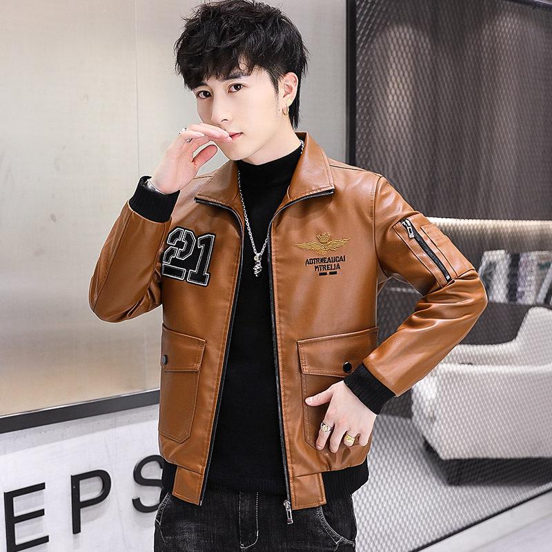Herbst und Winter Neue Lederbekleidung Herren Koreanische Modemarke Mode Lederjacke Jugend Plüsch Verdickter Mantel Herrenbekleidung