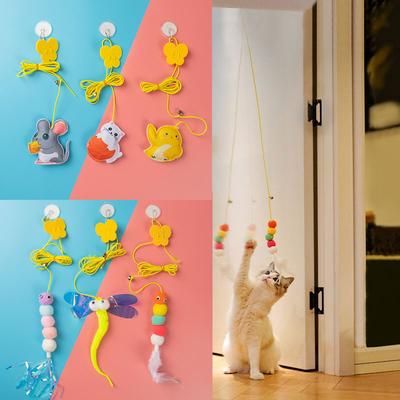 Swinging Cat Toy Elastic Hanging Door Teasing Kitten Rope Cute Cartoon Interactive Cat Toys Pet Product Accessories