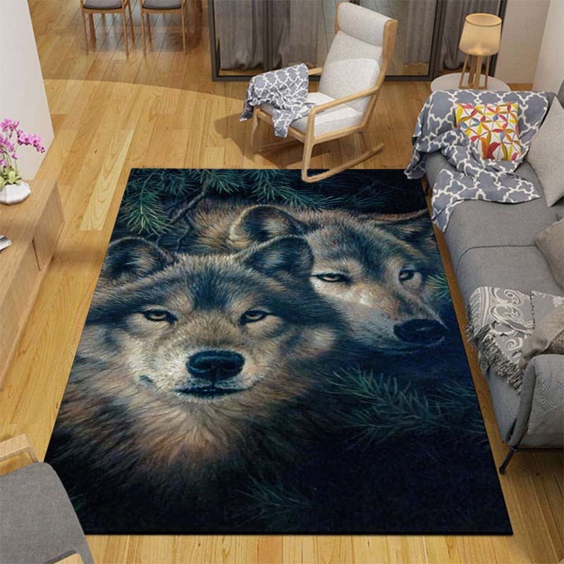 3D Wolf Carpet Forest Moon Night Floor Mats for Living Room Bedroom Entrance Door Mat Rug Non-slip Chair Mats Bathroom Carpet