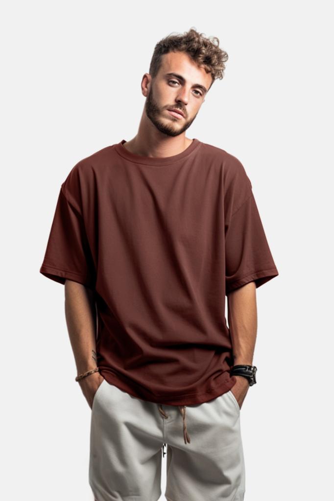 Men's Fashion T-Shirt Crew Neck Short Yellow Oversize Wide Cut Basic 100% Cotton T-Shirt