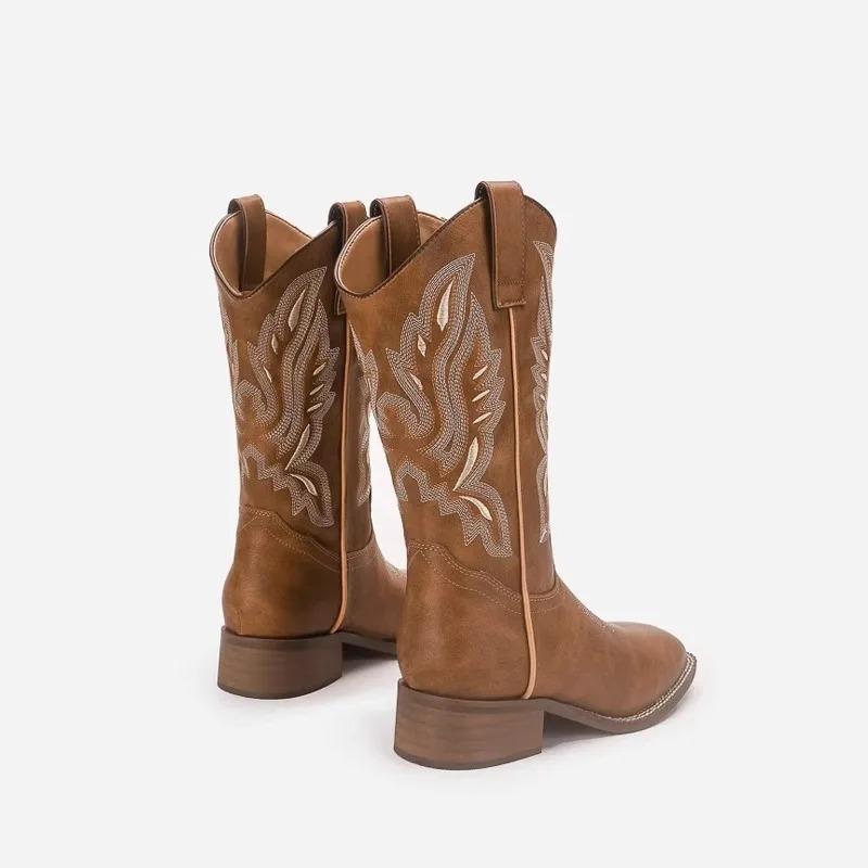 High Boots Embroidery Retro Handmade Women's Boots Western Cowboy Boot Pointed Toe Boots Hand Stitching Outdoor Knee-High Boot