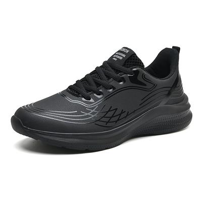 Autumn All-black Sneakers Women's Leather Waterproof and Non-slip Mother Work Shoes Lightweight Soft-soled Casual Running Shoes