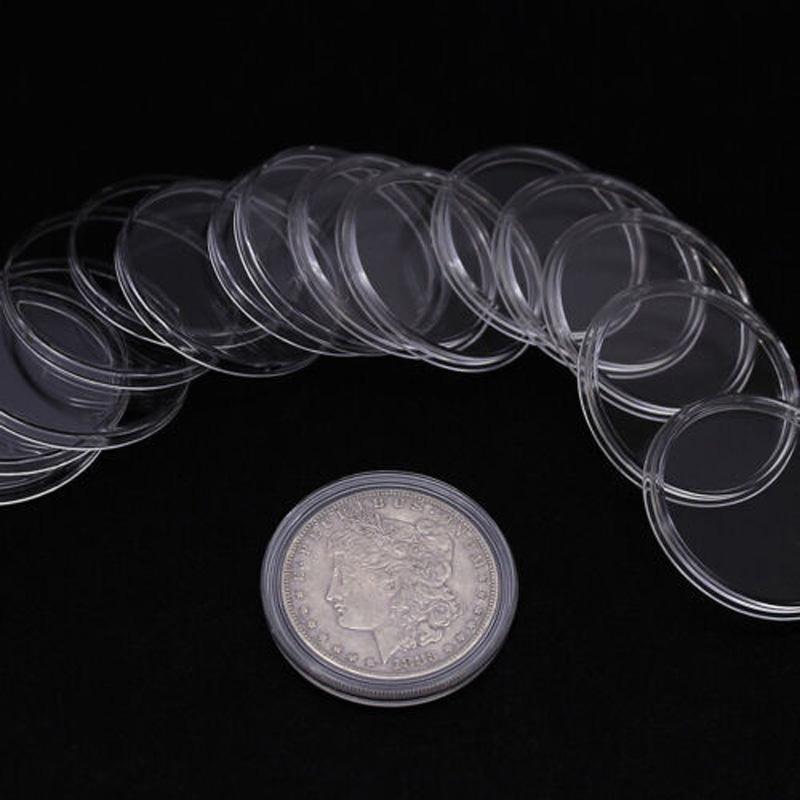 100Pcs 33mm Clear Round Plastic Coin Capsules Holders Storage Cases Containers for Commemorative and Collectible