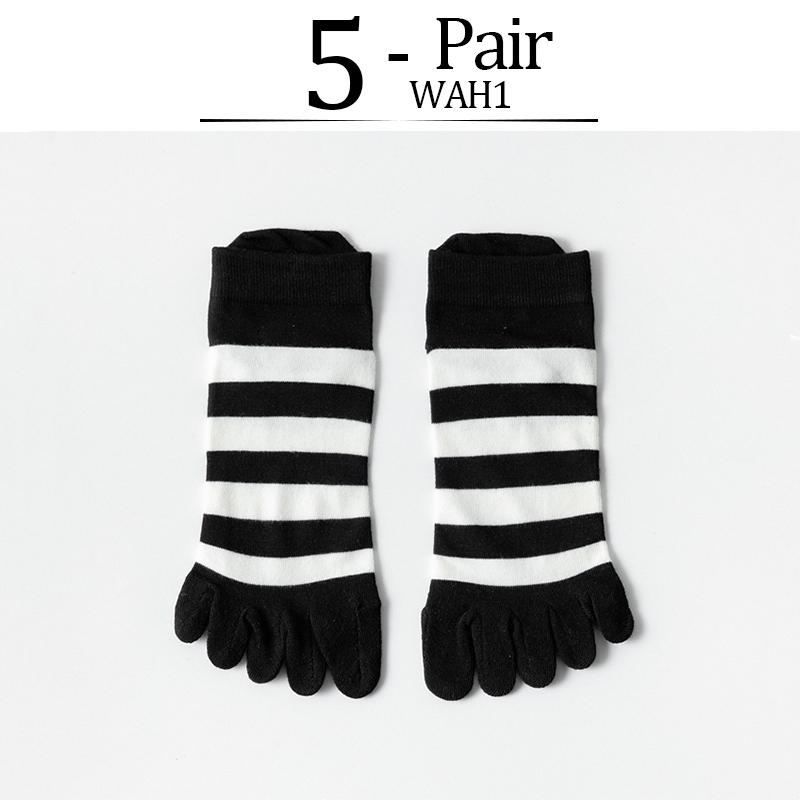 5 Pairs New Women's Five Finger Socks Sweet  Milk BlackWhite Stripes Cotton Summer Shallow Split Toe Socks Girls Sports Socks