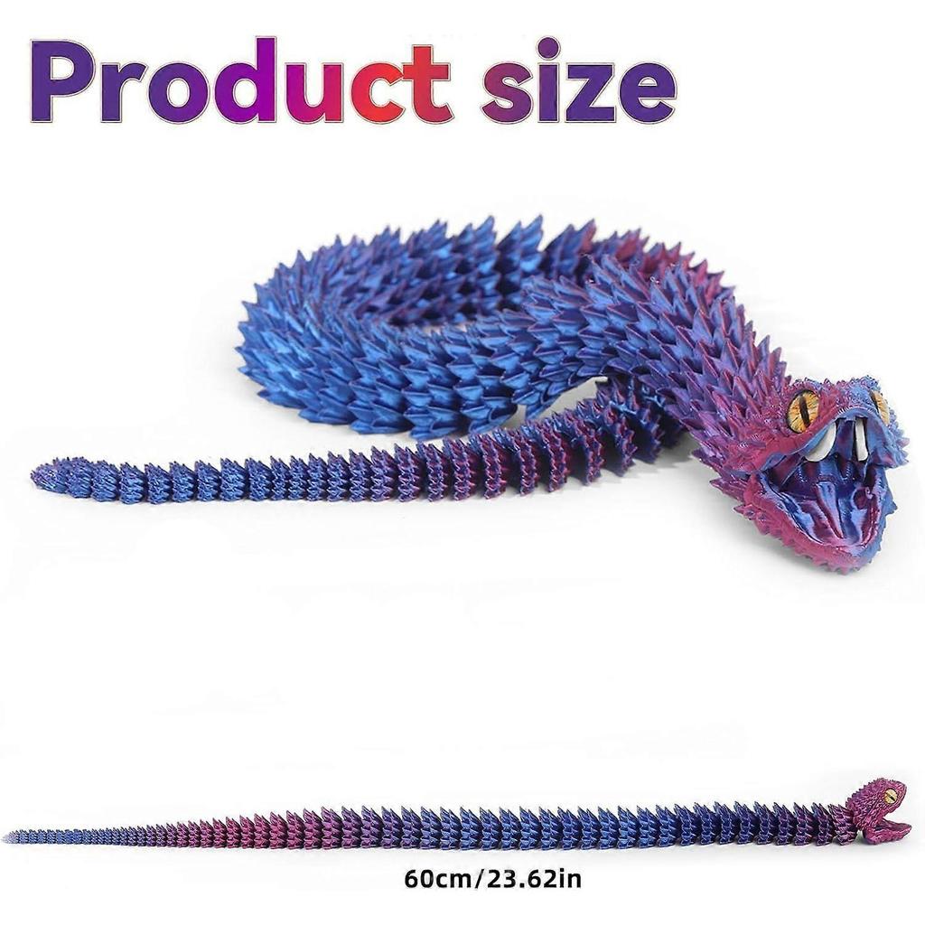 3D Printed Articulated Snake with Teeth - Realistic Flexible Jointed Reptile Figurine, Unique Desk Pet for Reptile Lovers & Animal Collectors, Durable