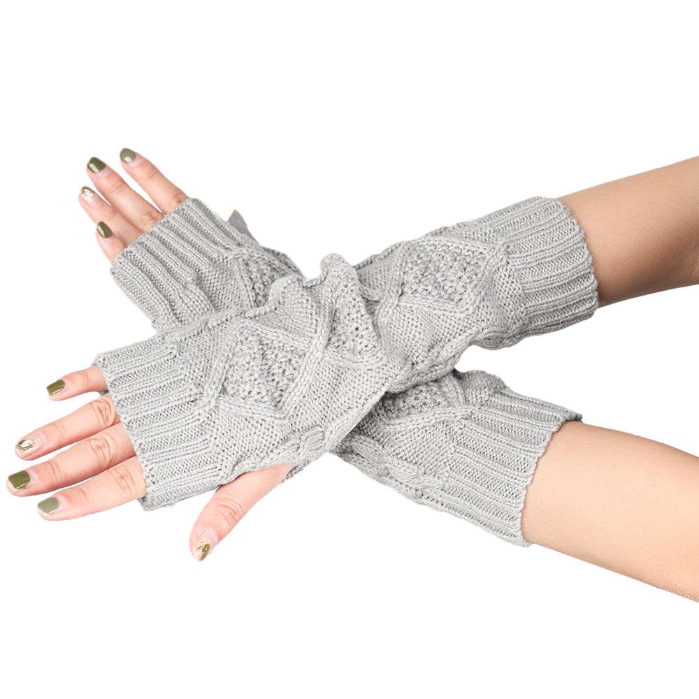 Retro Diamond Knit Wool Fingerless Gloves: Warm Half-Finger Wrist & Arm Warmers