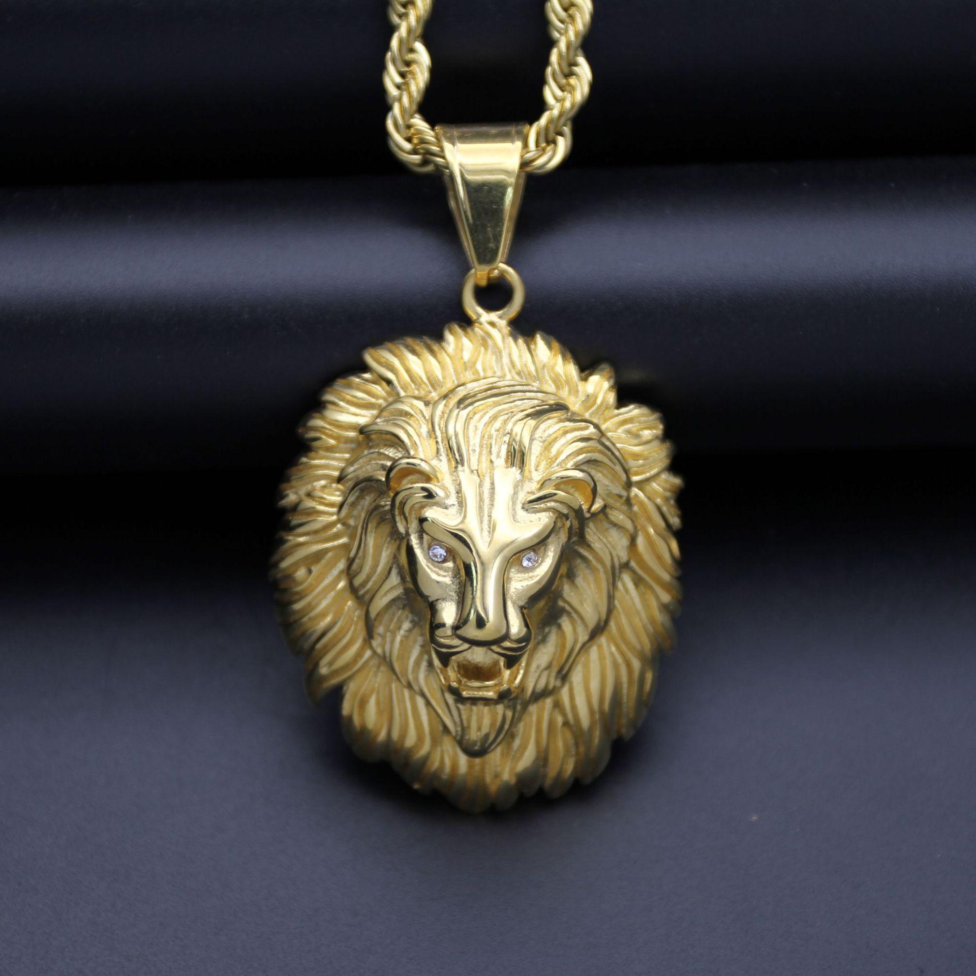 

HIP Hop Lion Head Pendant Necklaces Men s Gold Color Punk Animal Jewelry 60cm золотой
