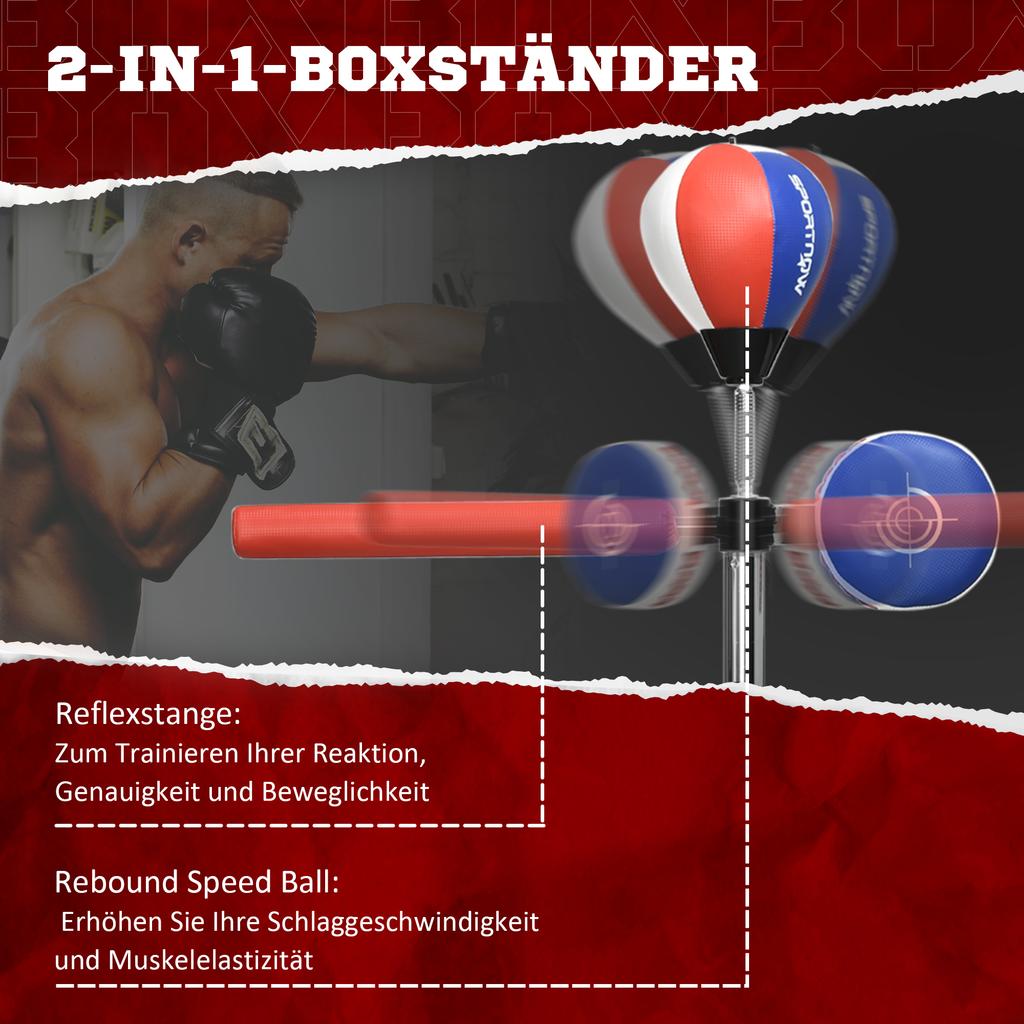 Adjustable Speed Bag, Boxing Bag, with Stand, Reflex Bar, Punching Pad, Multicoloured