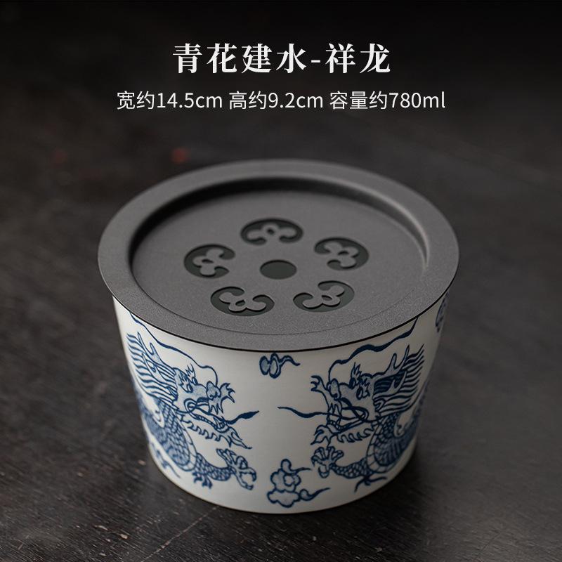 Blue And White Antique Jianshui Japanese Tea Wash Bowl Tea Residue Barrel Water Washing Slag Tank Chaxi Cafes Collection Craft