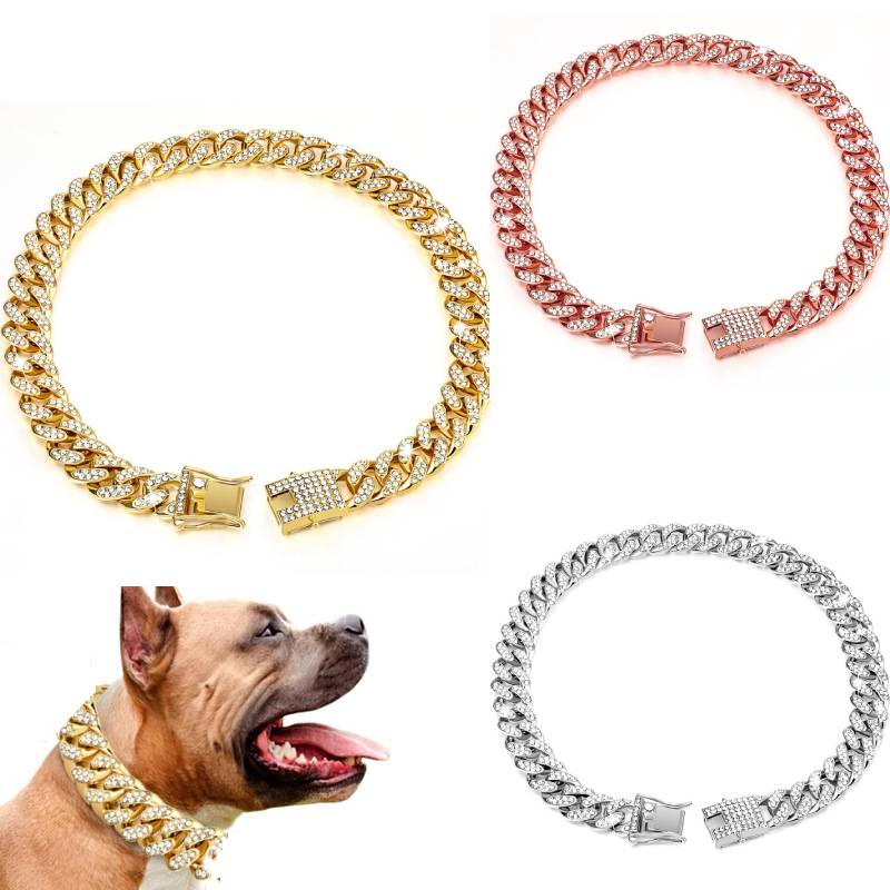Dog Shiny Cat Chain Collar Pet Choke Collars Necklace Golden Sliver Pink Alloy