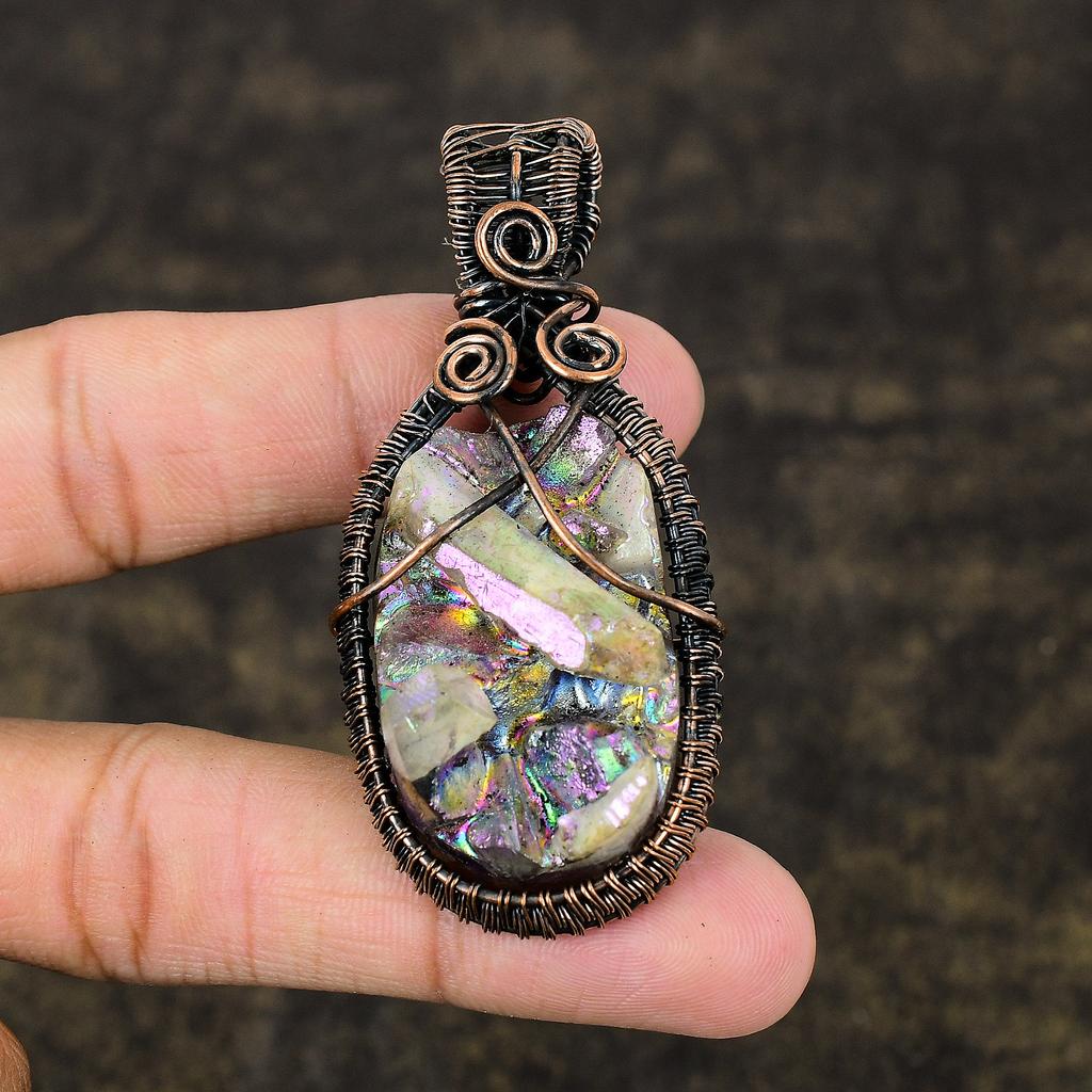 Titanium Druzy Handmade Copper Wire Wrap Jewelry Pendant 2.8 F7c12
