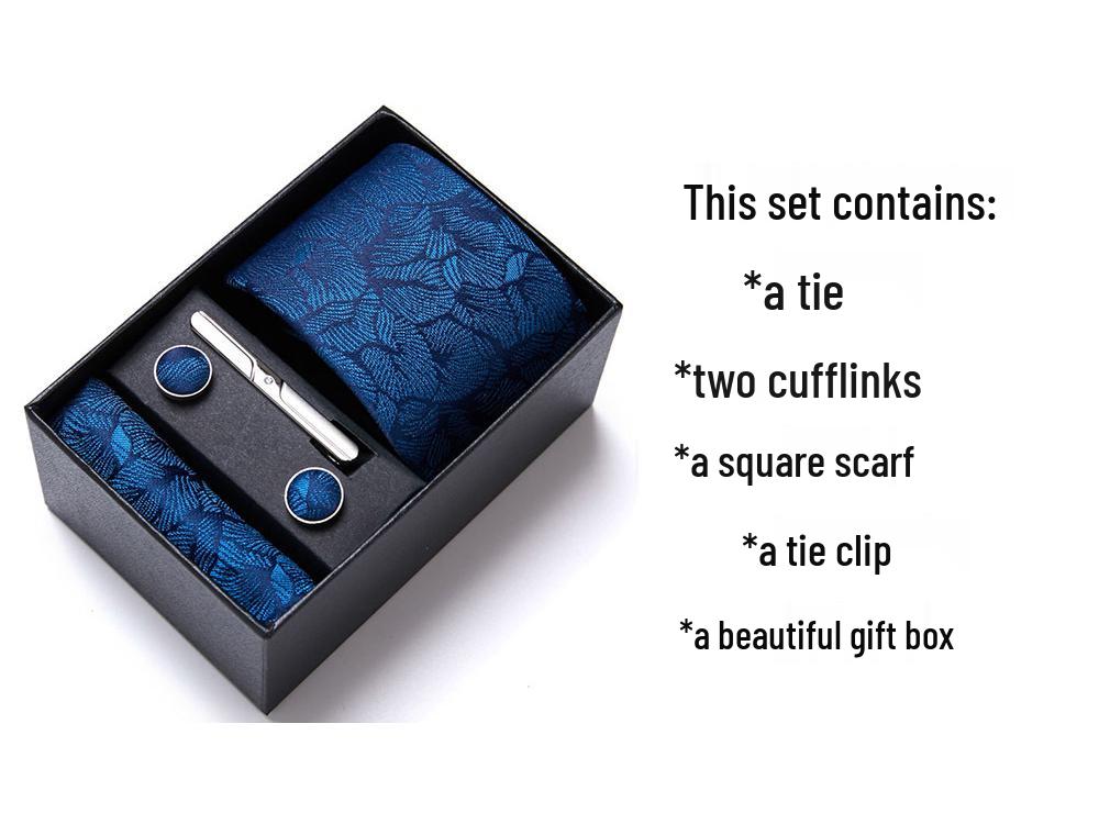 Men's Six-Piece Solid Color Polyester Silk Jacquard Tie Set with Custom Logo