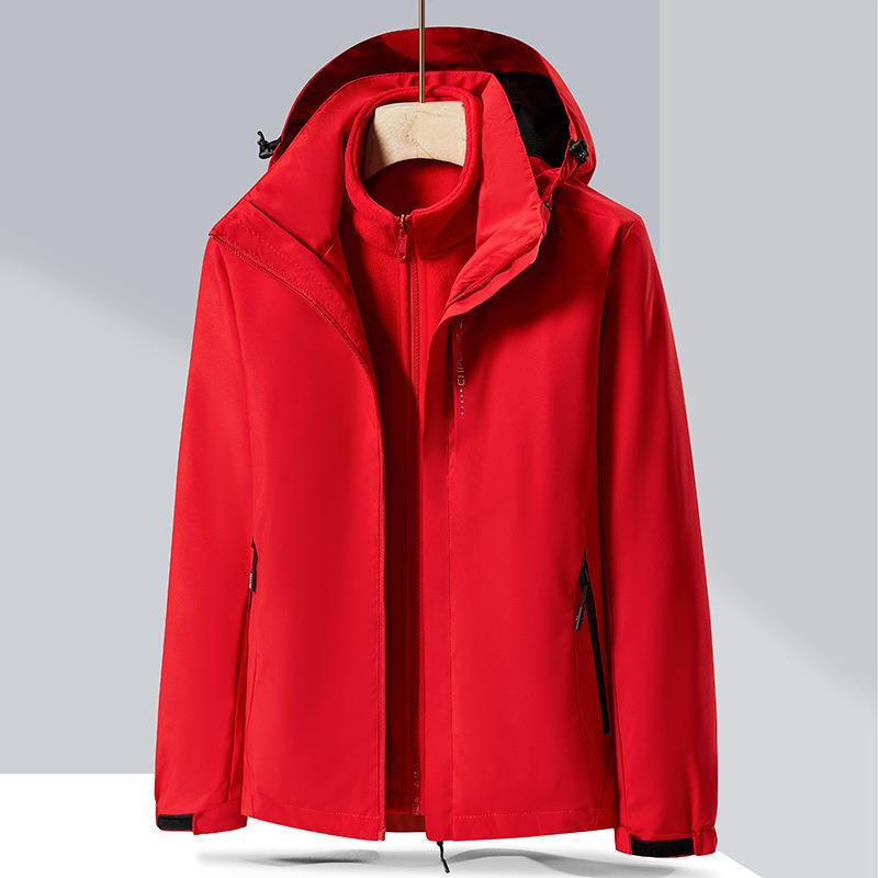Men's and Women's Windproof 3-in-1 Detachable Jacket Set: Fleece-Lined, Waterproof, Breathable, Perfect for Mountaineering.