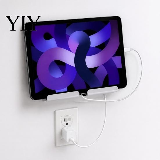 Clear Acrylic Wall Stand Tablet Mount Holder, Universal Mounted Smartphone Stand, Smooth Surface Phone Holder Cable And Charging Hole Organizer