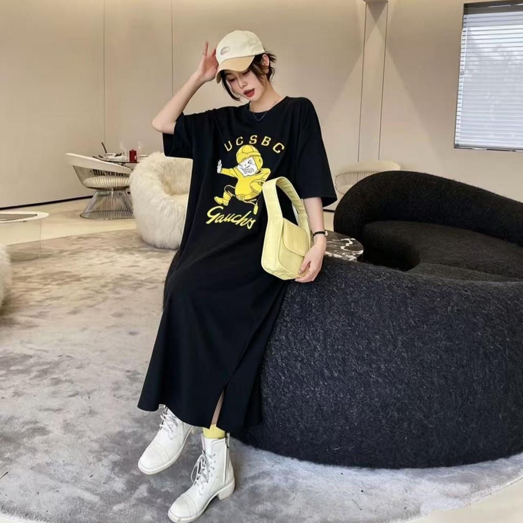 T-shirt Dress, Short Sleeves, Loose Fit, Slimming, Covering The Belly, Casual Dress