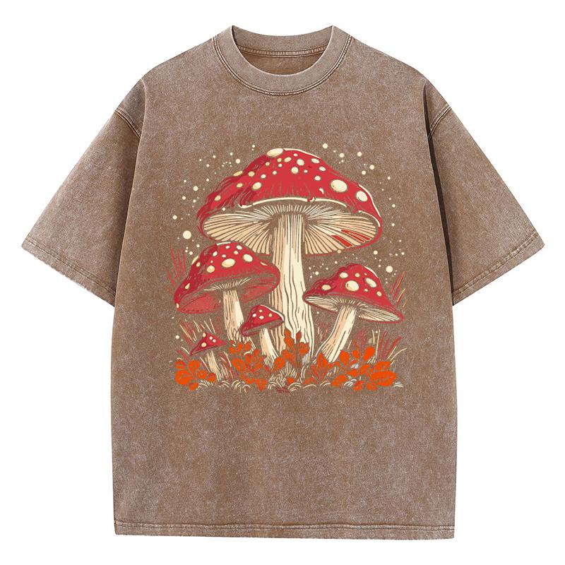 Red Mushroom Personality Graphic Print Women Washed T-Shirts Summer Cotton T Shirt Y2K Loose Short Sleeves Clothes