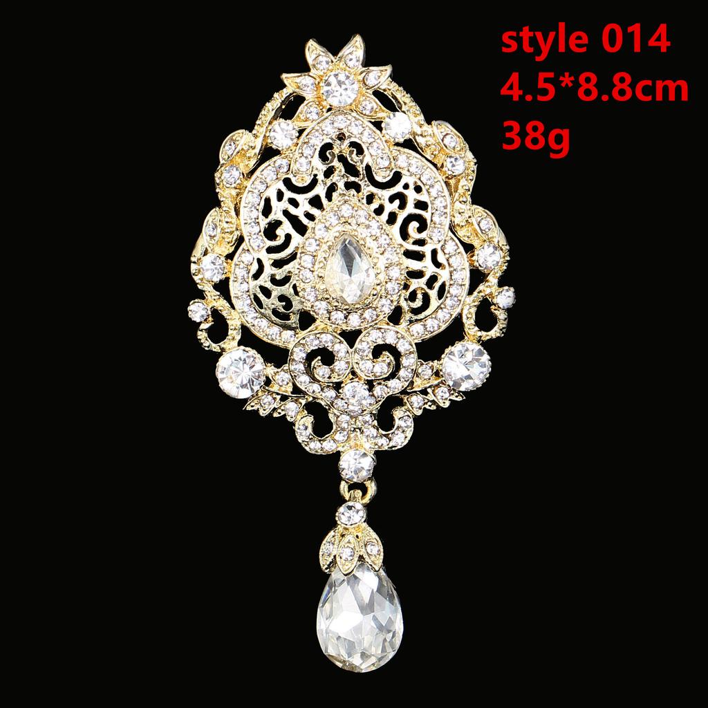 DIEZI Luxury Gold Silver Color Crystal Brooches for Women Girls Wedding Bridal Bouquet Water Drop Flower Brooch Pins Accessories