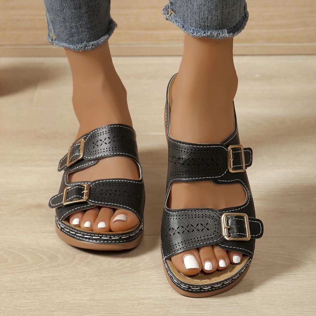 Fashion New Women's Open Toe Summer Shoes 2024 New Comfort Double Button Wedge Women's Sandals Platform Casual Slippers Slides