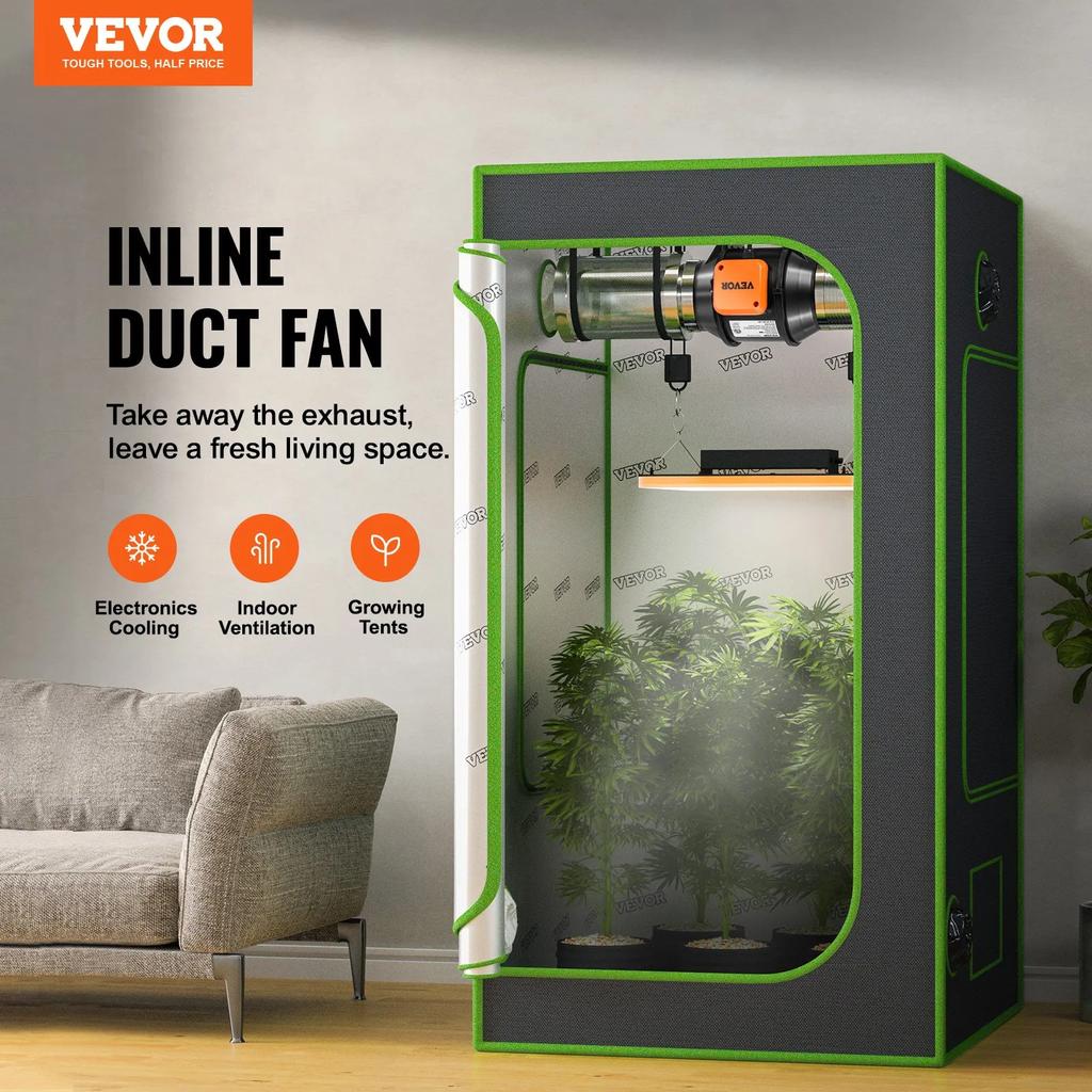 VEVOR Inline Duct Fan, 102mm 129.7 CFM with Variable Speed Controller, Quiet AC-motor Ventilation Exhaust Fan for Cooling Booster, Grow Tents