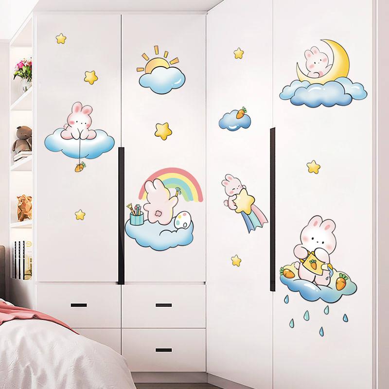 Cute rabbit wall stickers princess room layout ins cartoon stickers children's room wall decoration XY6028