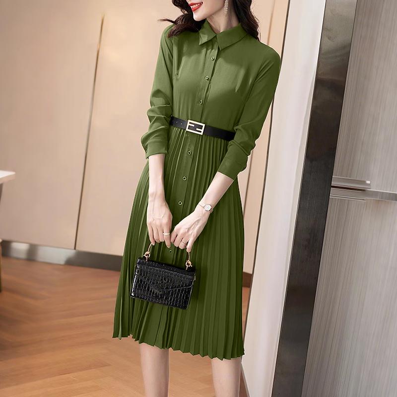 ZANZEA Damen Klassischer Kragen Freizeit 3/4 Ärmel Faltenkleid