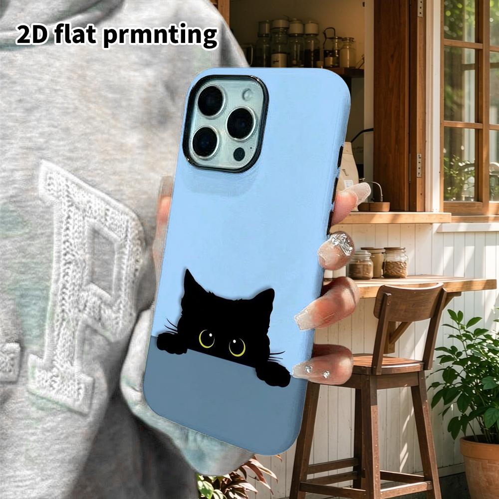 Phone Case: 2D Flat Design Suitable for iPhone 18 17 16 15 14 13 Pro Film Protective Case, Couple Style, Little Black Cat with a Probe, Christmas and 