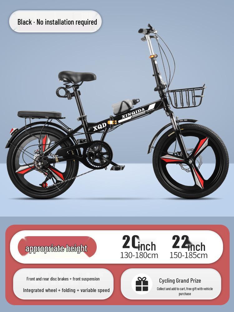 20/22-Inch Foldable Portable Bike with Variable Speed & Shock Absorption for Adults and Children