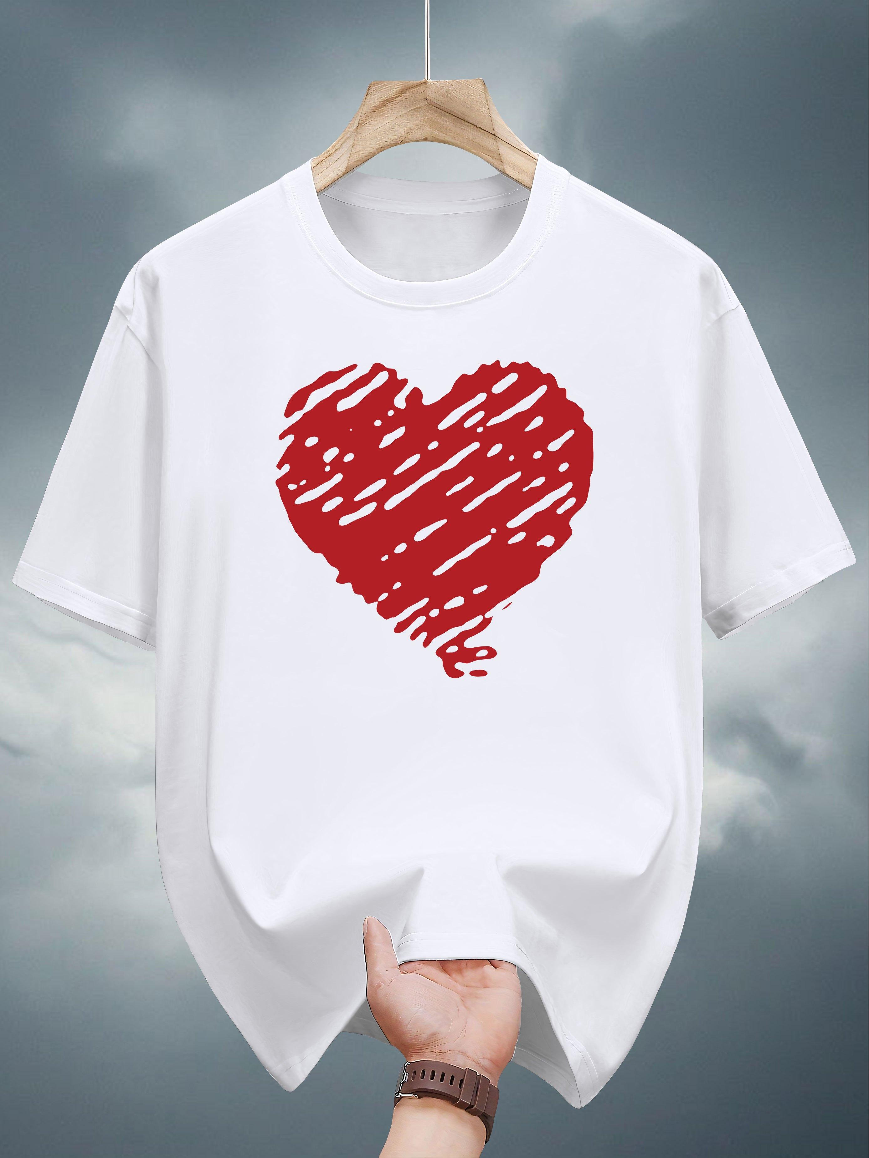T-shirt with Bold Red Heart Graphic Print - Black Casual Summer Tee L