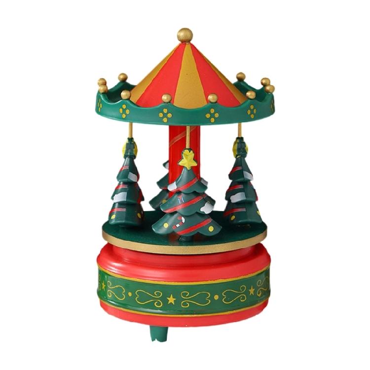 Artistic Christmas Tree Themed Rotating Music Box Wood Hand Cranked Musical Ornament For Holiday Seasonal Atmospheres