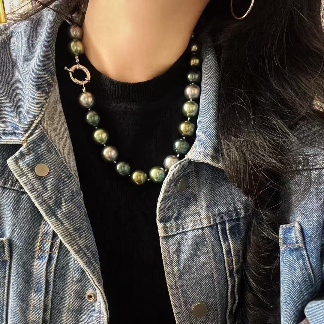 16Mm Domineering Retro Morandi Color Strong Light Round High Quality Artificial Crystal Necklace Collarbone Chain