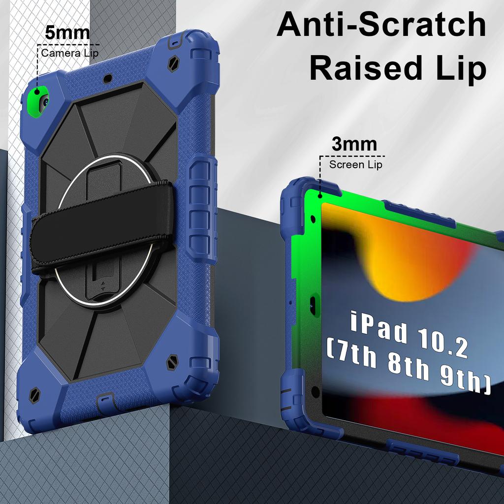 Tablet Case For iPad 10.2 (2021)/(2020)/(2019) Silicone + PC Kickstand Cover with Handy Strap, Shoulder Strap