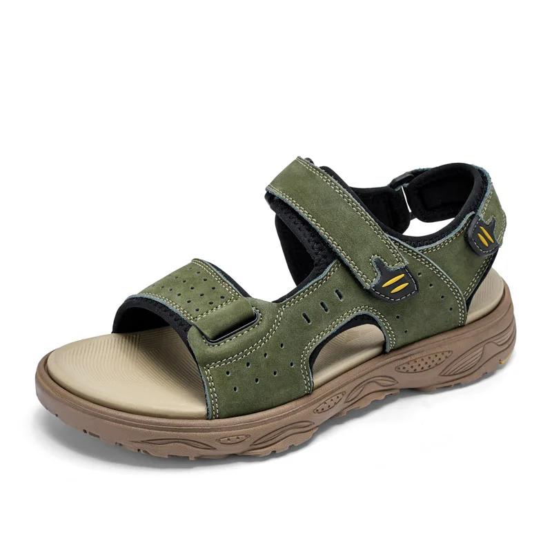 

Мужские балетки на мягкой подошве, летние, мужские, анти-бархатные, модные, приморские сандалии, тапочки, уличные, нескользящие, ручной работы, кожаные, пляжные сандалии 38 зелёный