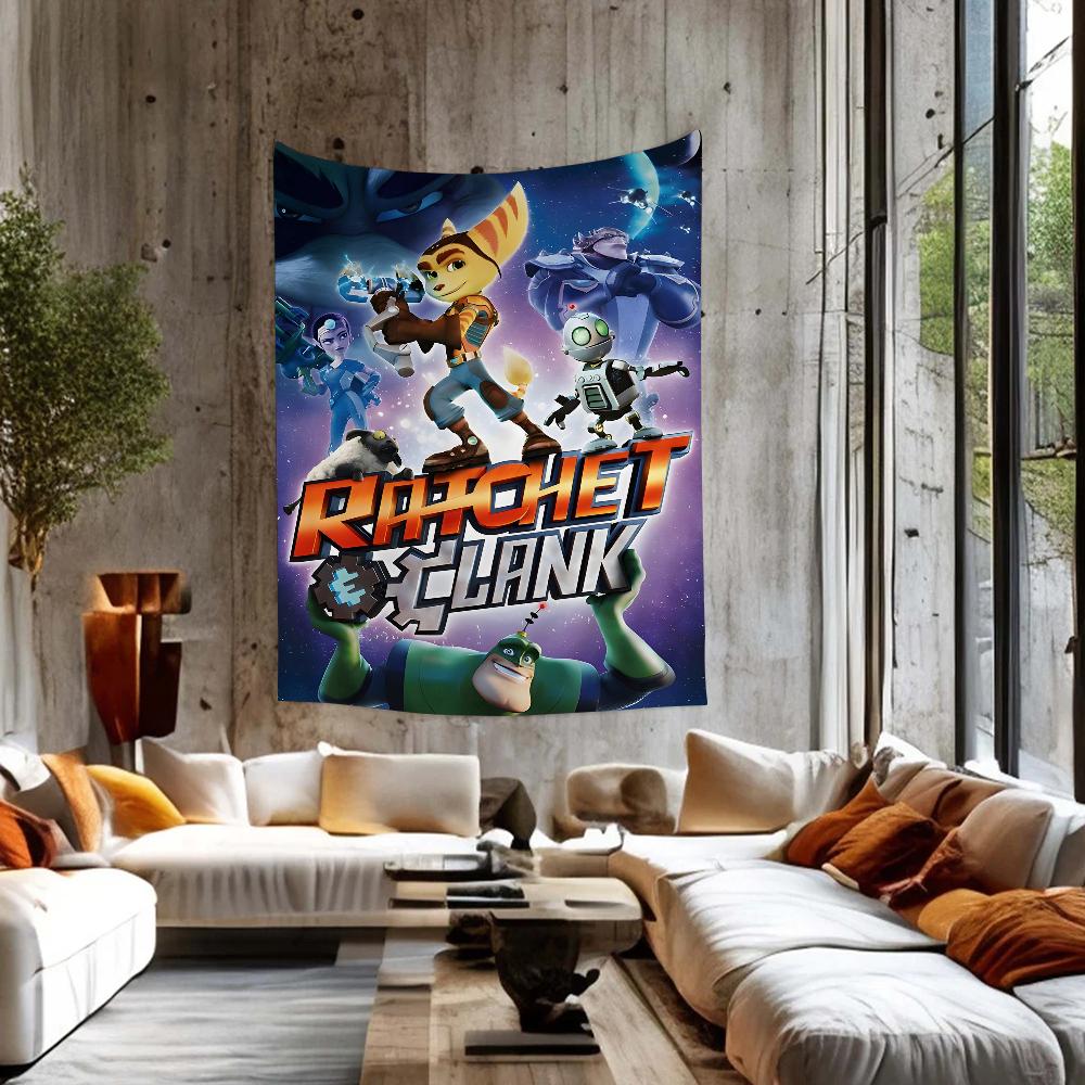 RRatchet And Clank Game Tapestry Anime Tapestry Hippie Flower Wall Carpets Dorm Decor Wall Hanging Home Decor