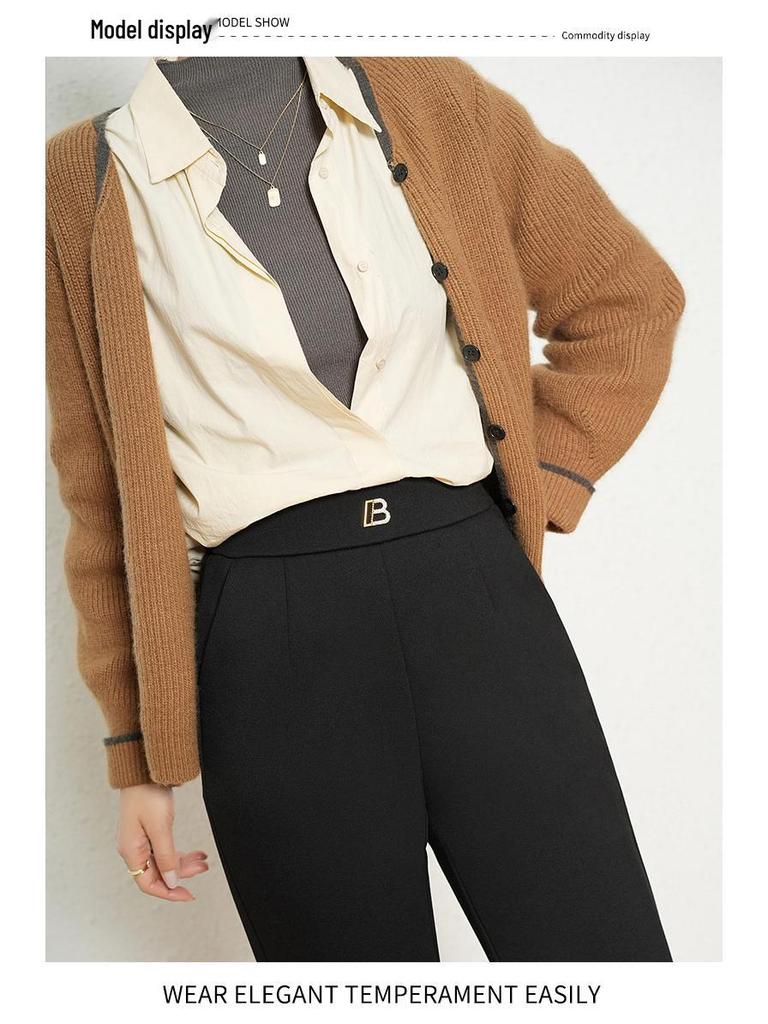 Women's Winter Fleece-Lined High-Waisted Versatile Black Pants