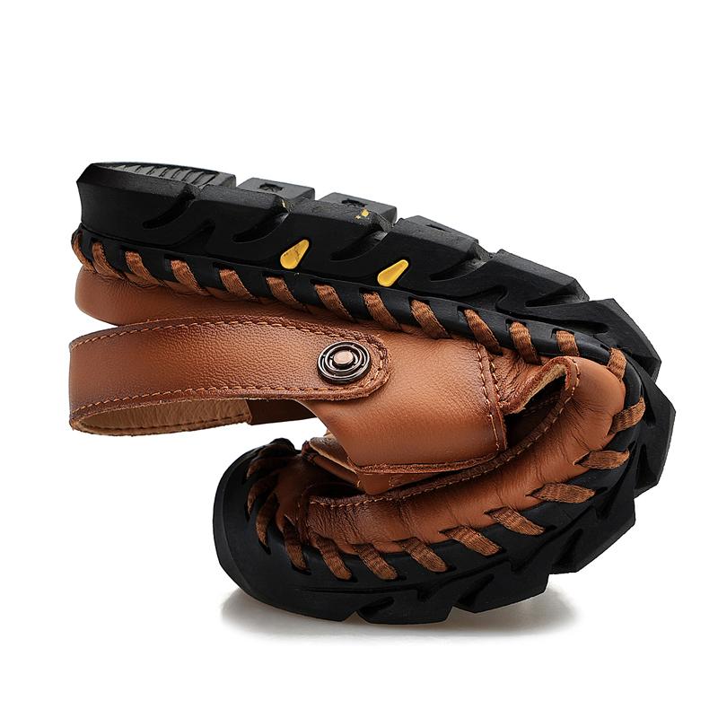 Sandales de randonnée pour hommes Sandales en cuir noir Sandales d'été d'extérieur Sandales romaines à bout large Marron Chaussures de plage Chaussures d'eau Grande taille