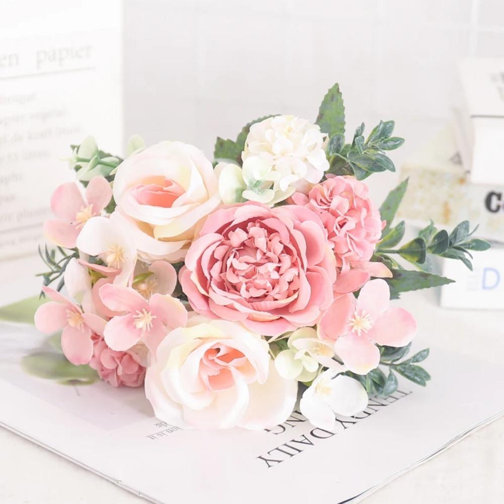 Artificial Flowers Silk Peony Hydrangea For Living Room Home Decoration Wedding Bride Bouquet Rose Fake Plants Table Accessories