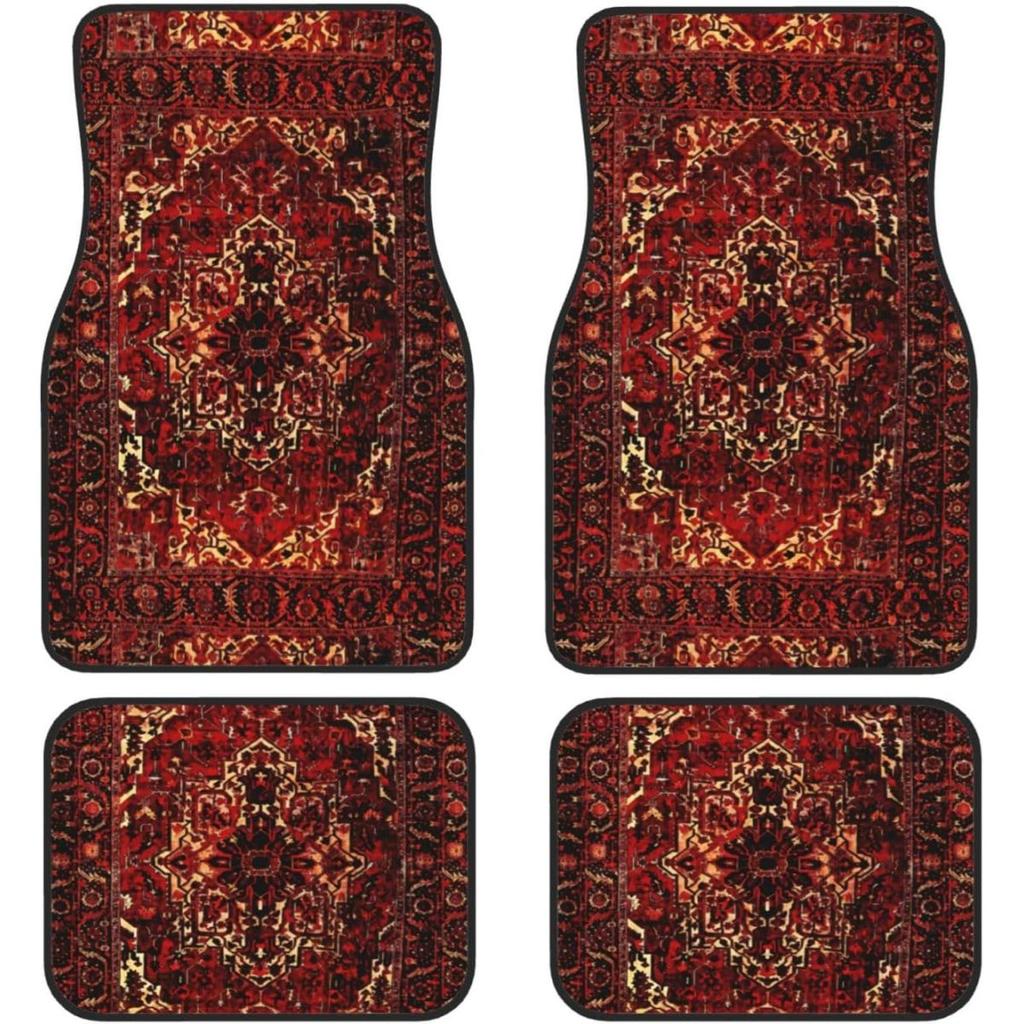 Car Floor Mats Set Of 4, Oriental Turkish Persian Carpet Front And Back Rug Mats Decorative Universal For Cars SUV Trucks Vans